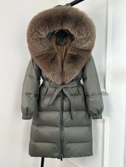 2025 New Winter Puffer Belted Jacket Women Large Real Fox Fur Hooded Thicken Warm 90% White Duck Down Coat Waterproof Long Parka