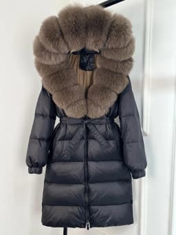 2025 New Winter Puffer Belted Jacket Women Large Real Fox Fur Hooded Thicken Warm 90% White Duck Down Coat Waterproof Long Parka