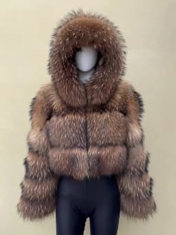 BEIZIRU Women's Winter Fur Coat Hooded Luxury Real Raccoon Top Furry Jackets Warm Thick Natural Long Sleeve Outerwear