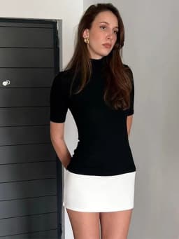 Summer 2025 Turtleneck Half Sleeve Mini Dresses French Style Fashion Elegant Black And White Patchwork Bodycon Dress
