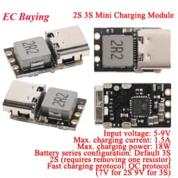 20pc/1pc 2S/3S BMS 18W DC 4.5-9.5V 3.7V 1.5A Lithium Battery Charging Boost Module QC Fast Charge Voltage Indicator Light Type-C