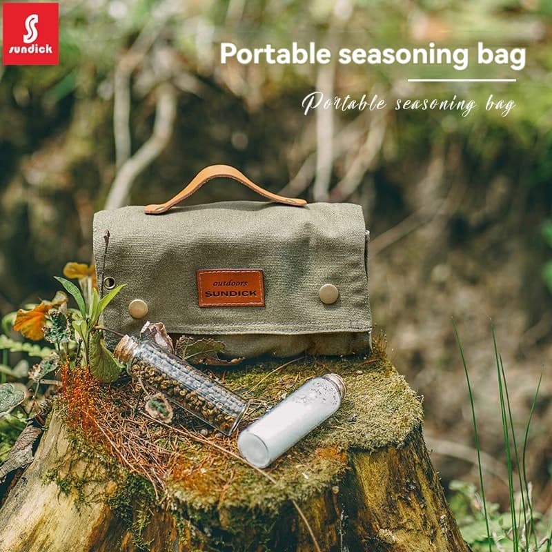 SUNDICK Outdoor Camping Seasoning Bottle Storage Bag, Barbecue Glass Seasoning Bottle Combination Set, Canvas Bag