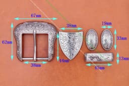 Brass Plated Western Cowboy Rodeo Flower Craved Men Leathercraft Accessories Belt Buckle 5 Pieces Set Unisex Fits 1 1/2" Strap