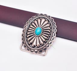 40mm Huge Vintage American Southeaset Indian Sun Burst Flower Oval Turquoise Belt Buckle