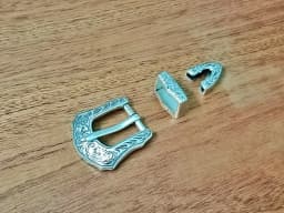 Women's Three-Piece Set American Wild Grass Pattern Denim Buckle 20mm Inner Diameter Silver White Light Gold Leather Belt