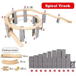 26pcs Wooden Train Tracks Accessories Wood Spiral Tracks with Plastic Bridge Piers Wood Track Toys for Children Gifts
