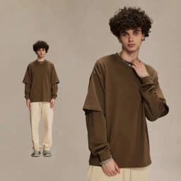 IEFB Men's Wear Spring New Trendy T-shirt Men's Wear Fake Two Piece Long Sleeve T-shirts Men Clothing Loose Casual Top 9C9353