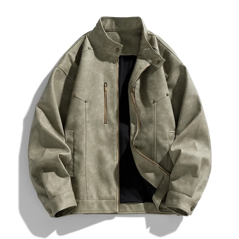American Style Stand Collar Faux Leather Jacket Men Trend Motorcycles Casual Outwear Male Autumn Winter Loose Moto Biker Coats