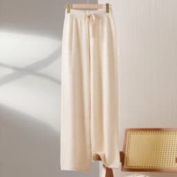 2025New Women100%Merino Wool Knitted Wide Leg Pants Autumn Winter Basic Soft Warm Cashmere Knit Trousers Casual Drawstring Style