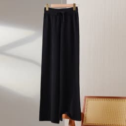2025New Women100%Merino Wool Knitted Wide Leg Pants Autumn Winter Basic Soft Warm Cashmere Knit Trousers Casual Drawstring Style