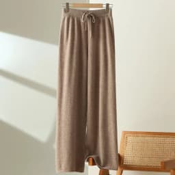 2025New Women100%Merino Wool Knitted Wide Leg Pants Autumn Winter Basic Soft Warm Cashmere Knit Trousers Casual Drawstring Style