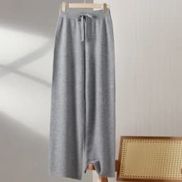 2025New Women100%Merino Wool Knitted Wide Leg Pants Autumn Winter Basic Soft Warm Cashmere Knit Trousers Casual Drawstring Style