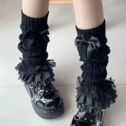 Japanese Women Knitted Leg Warmer Bow Tiered Ruffled Socks Girl Lace Lolita Socks Calf T-shaped Lace Leg Horn Warmers Women