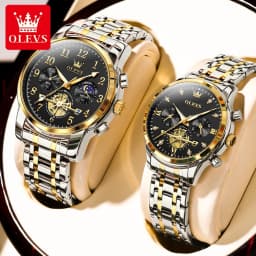 OLEVS New Flywheel Design Luxury Couple Watch Waterproof Moon Phase Chronograph Brand Original Quartz Wrist Watch for Men Women
