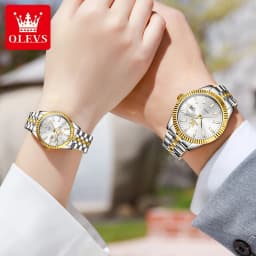 OLEVS 5593 Couple Watch Fashion Business Waterproof Stainless Steel Watch Luxury Brand Classic Date Week Clock Men Women Watch