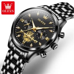 OLEVS Top Brand Couple Watches Stainless Steel Waterpoof Chronograph Moon Phase Flywheel Design Lover's Wristwatch for Men Women