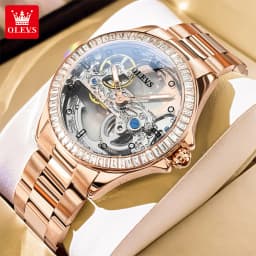 OLEVS Couple Watches Original Fully Transparent Skeleton Automatic Mechanical Watches For Men Women Lover's Gift Luxury Watches