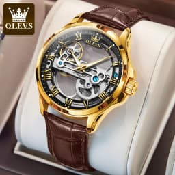 OLEVS Couple Watches Original Fully Transparent Skeleton Automatic Mechanical Watches For Men Women Lover's Gift Luxury Watches