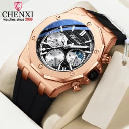 CHENXI Men's Luxury Chronograph Sport Quartz Watch Waterproof Luminous Silicone Strap Fashion Relogio Masculino for Gentlemen