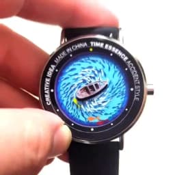 Creative Watches Quartz Original Watch with Ship Wave & Fishes Design Waterproof Wristwatch Comfortable Silicone Strap