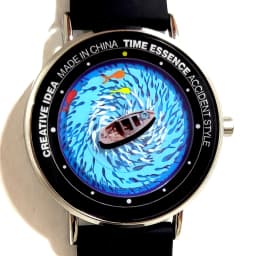 Creative Watches Quartz Original Watch with Ship Wave & Fishes Design Waterproof Wristwatch Comfortable Silicone Strap