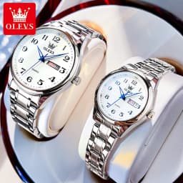 OLEVS 5567 Fashion Original Brand Couple Watches Waterproof Week Calendar Luminous Quartz Watch for Men and Women Lovers Watch