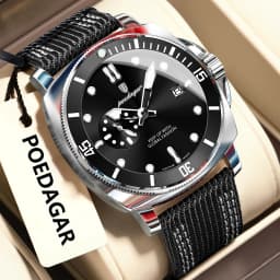 POEDAGAR Luxury Fashion Male Wristwatch Luminous Waterproof Date Watches For Men Nylon Leather Quartz Business Men's Clock Reloj