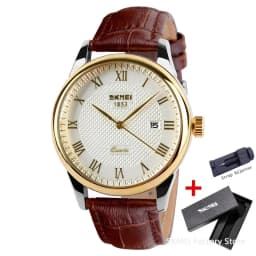 SKMEI 9058 Time Leather Strap Sports Waterproof Wristwatches Date Clock Lovers Quartz Women Men Watch Love Witness Reloj Hombre