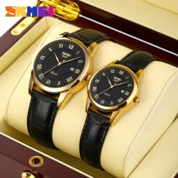 SKMEI 9058 Time Leather Strap Sports Waterproof Wristwatches Date Clock Lovers Quartz Women Men Watch Love Witness Reloj Hombre