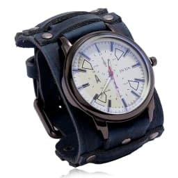 New Men's Watches Retro Clocks Punk Style Genuine Leather Strap Quartz Wristwatch 2023 Fashion Men Gift Lovers Cowhide Watch