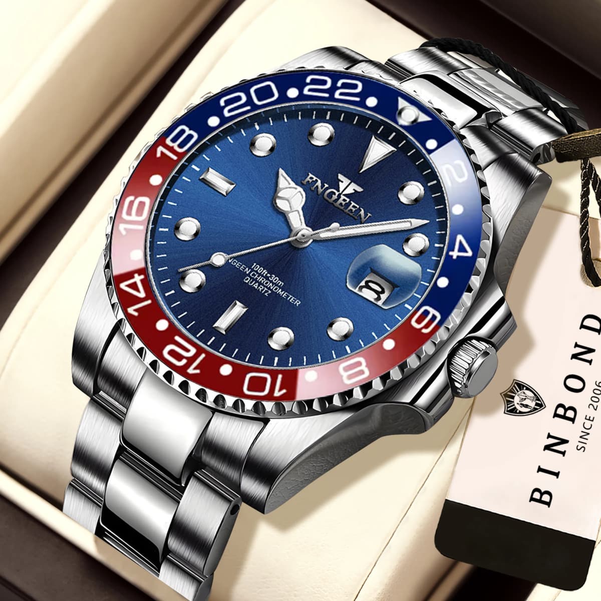 BINBOND Quartz Watches For Couples And Friends Orginal Design Auto Date Stainless Steel Durable Men's Watch Luxury Reloj