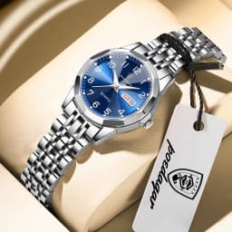 POEDAGAR Top Fashion Watches For Couple Waterproof Date Week Couple's Watches Quartz Stainless Steel Couple Watch Lovers Set+Box