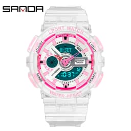 Fashion Sanda Top Brand Women Transparent Watches Waterproof Multi-function Luminous Sports Double Display Couple ElectronicBr