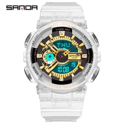 Fashion Sanda Top Brand Women Transparent Watches Waterproof Multi-function Luminous Sports Double Display Couple ElectronicBr