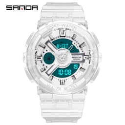 Fashion Sanda Top Brand Women Transparent Watches Waterproof Multi-function Luminous Sports Double Display Couple ElectronicBr
