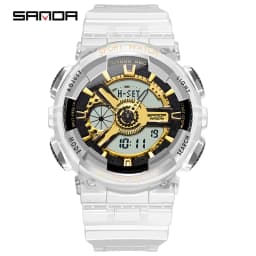 Fashion Sanda Top Brand Women Transparent Watches Waterproof Multi-function Luminous Sports Double Display Couple ElectronicBr