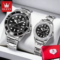 OLEVS Couple Watches Luxury Fashion Stainless Steel Original Quartz Wristwatch for Lover Waterproof Luminous Big Date Gift Box