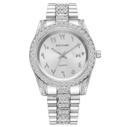 Fashionable Diamond-Encrusted Bracelet Watch with Arabic Numerals Casual Steel Band Watch for Men, Couple's Quartz Gift Women's