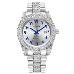 Fashionable Diamond-Encrusted Bracelet Watch with Arabic Numerals Casual Steel Band Watch for Men, Couple's Quartz Gift Women's