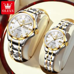 OLEVS Luxury Brand Couple Watch Classics Dual Calendar Wristwatch for Men and Women Waterproof Lover's Watch Set Gift Box