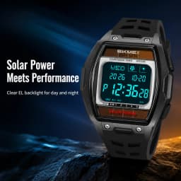 SKMEI 2750 Solar Digital Watch For Men Big Number 5ATM Water Resistant Sports Men Digital Watch EL Light Week Date Outdoor Clock