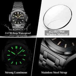 POEDAGAR Couple Watches Square Men's Watches Waterproof Luminous Date Week Stainless Steel Quartz Man Wristwatch with Box Gift