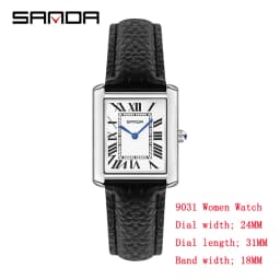 SANDA 1108/9031 Quartz Watch Roman Numeral Stainless Steel Leather Watch Band Brief Lovers Waterproof Watch Women's Watches