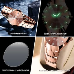 BINBOND Luxury Quartz Watches For Couple Luminous Waterproof Week Display Auto Date Stainless Steel Watch Casual Reloj