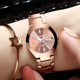 BINBOND Luxury Quartz Watches For Couple Luminous Waterproof Week Display Auto Date Stainless Steel Watch Casual Reloj