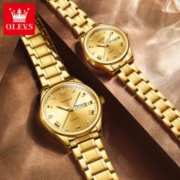 OLEVS 5563 Original Luxury Brand Couple Watch Gold Stainless Steel Quartz Watch for Men and Women Waterproof Luminous Wristwatch