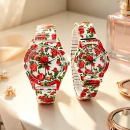Light Luxury Niche Rose Quartz Women's Watch, Fashionable Casual Elastic Strap Couple Watch Pair