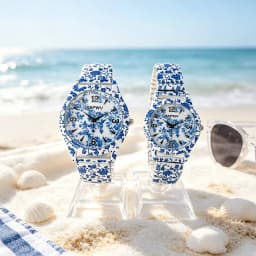 Couple's Pair of Quartz Watches, New Niche Luxury Blue and White Porcelain Women's Watch with Elastic Strap, Fashionable Wristwatch