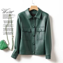 Trendy Women's Sheepskin Leather Jacket Motorcycle Style Collar Long Sleeve Short Coat Breathable Moisture Wicking Polyester ...
