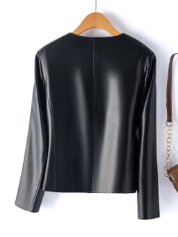 Fashionable Short Genuine Leather Jacket Women's Single Button Sheepskin Biker round Neck Slimming Outerwear Korean Style